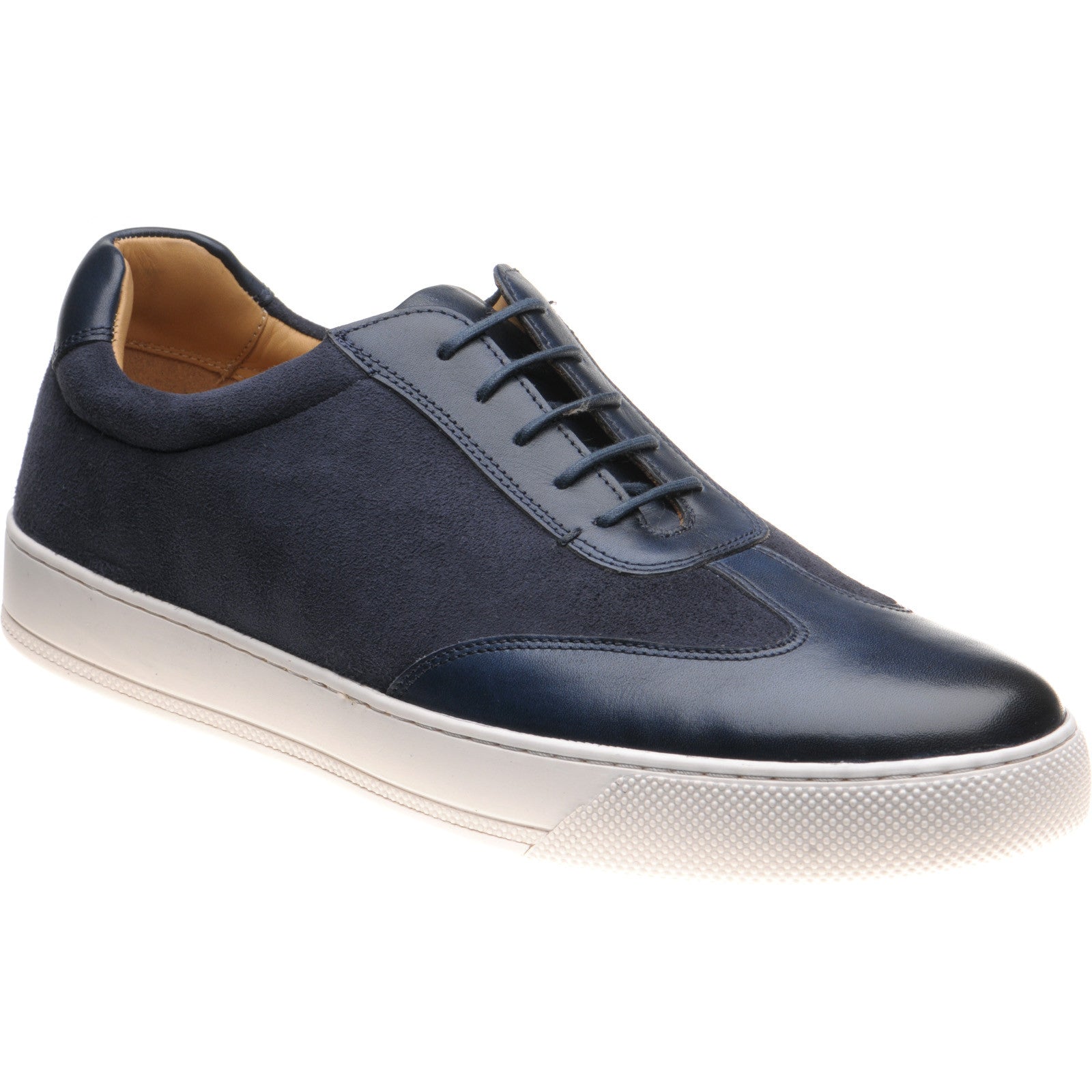 Barker Stig mens rubber-soled trainers in navy suede and calf