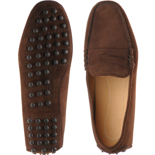 Product image for Carlos Santos 1007 mens rubber-soled driving moccasins in brown suede