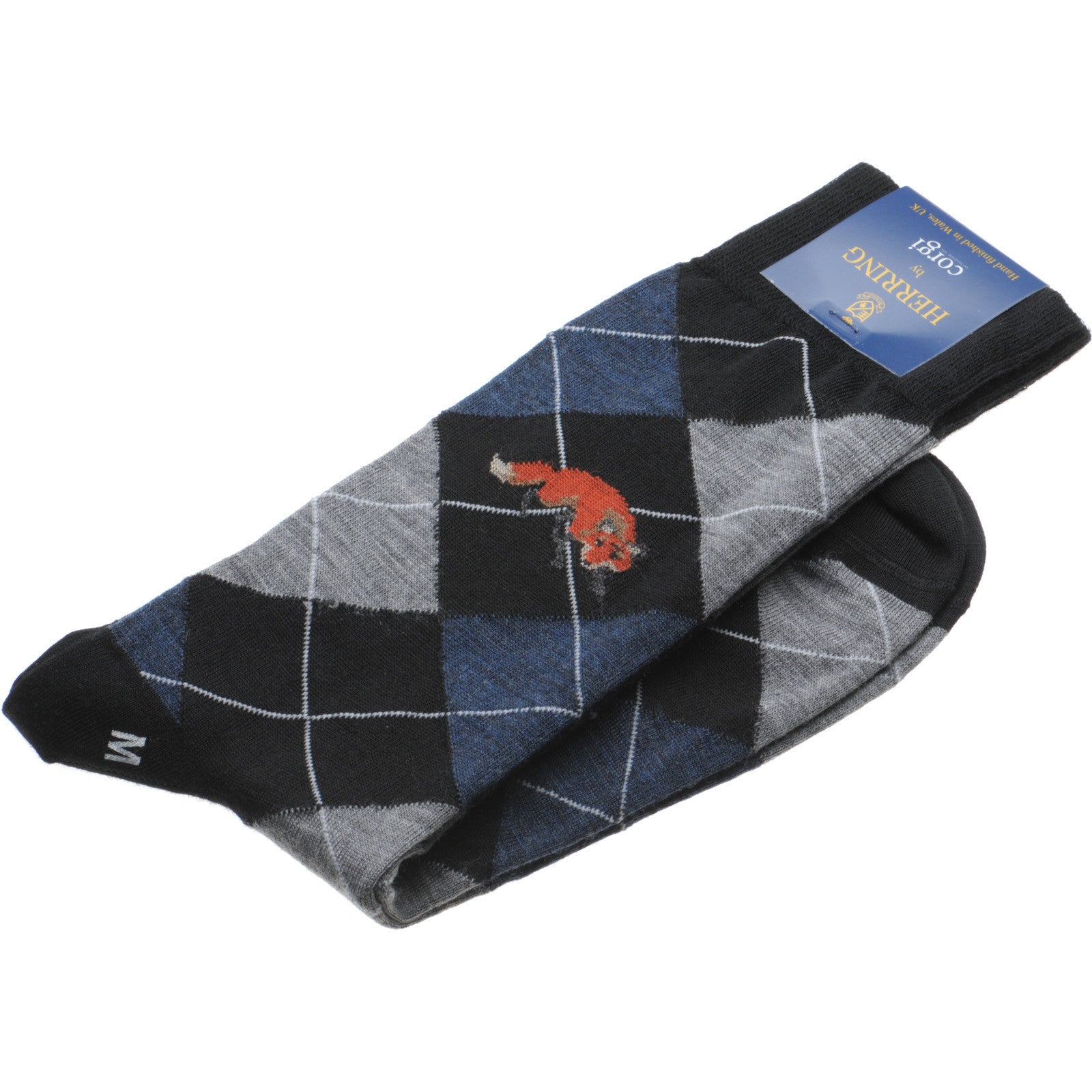 Product image for Herring Argyle Fox Sock in black and denim
