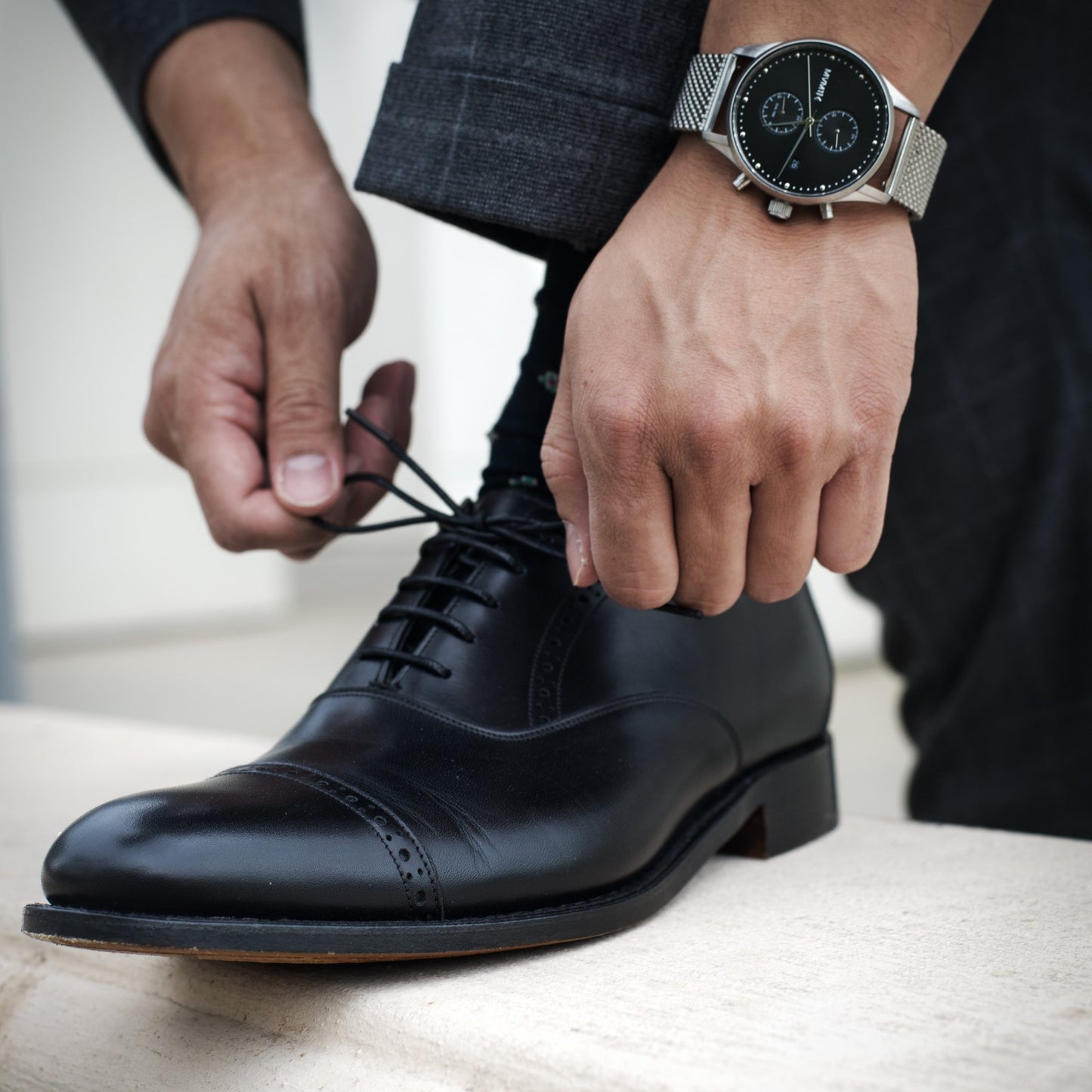 Product image for Herring Belgravia mens semi-brogues in black calf (second)