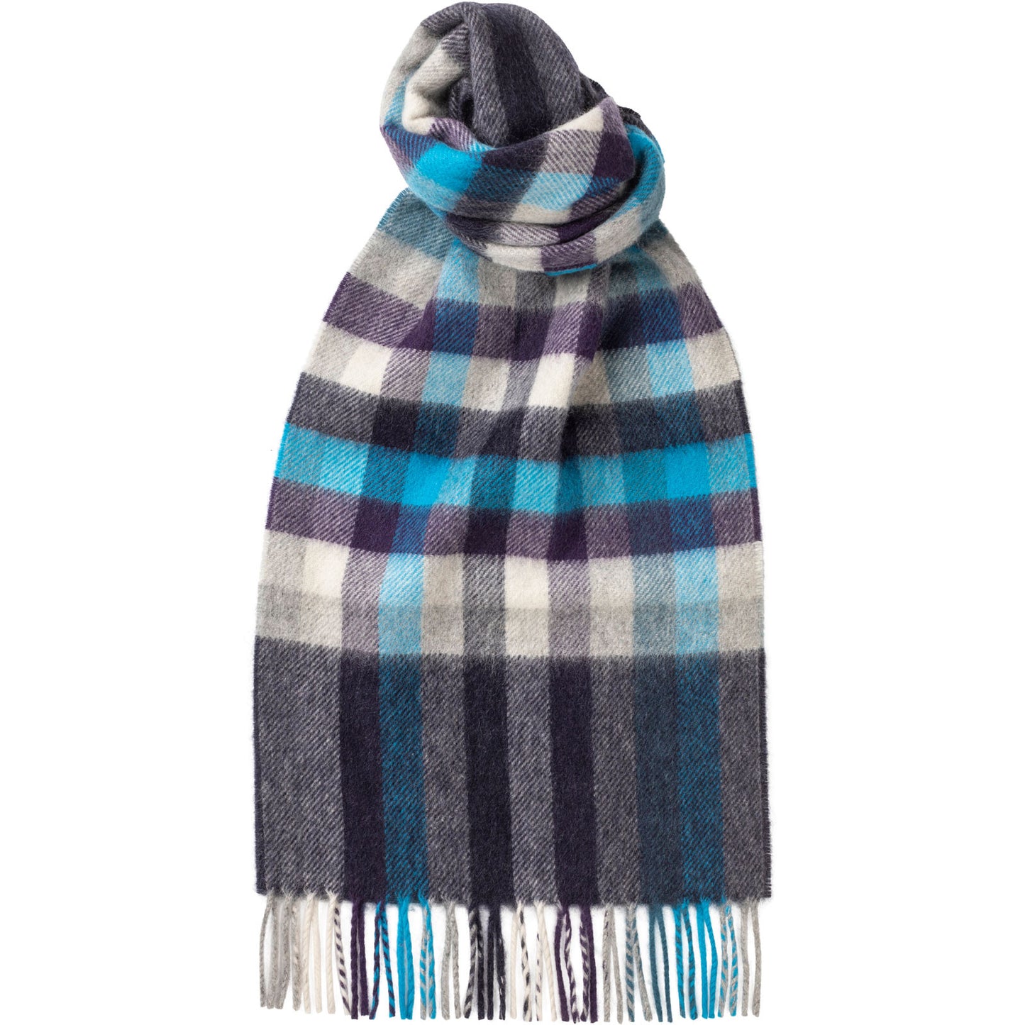 Product image for Herring Blue Block Check Cashmere Scarf in denim