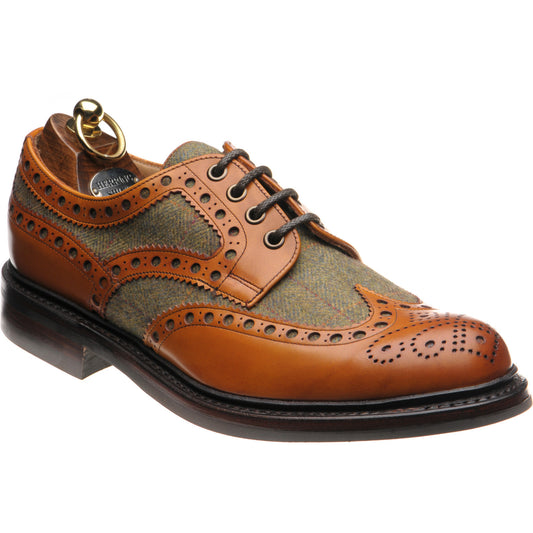 Product image for Herring Dartmoor (Rubber) mens tweed rubber-soled brogues in moorland green tweed and chestnut calf