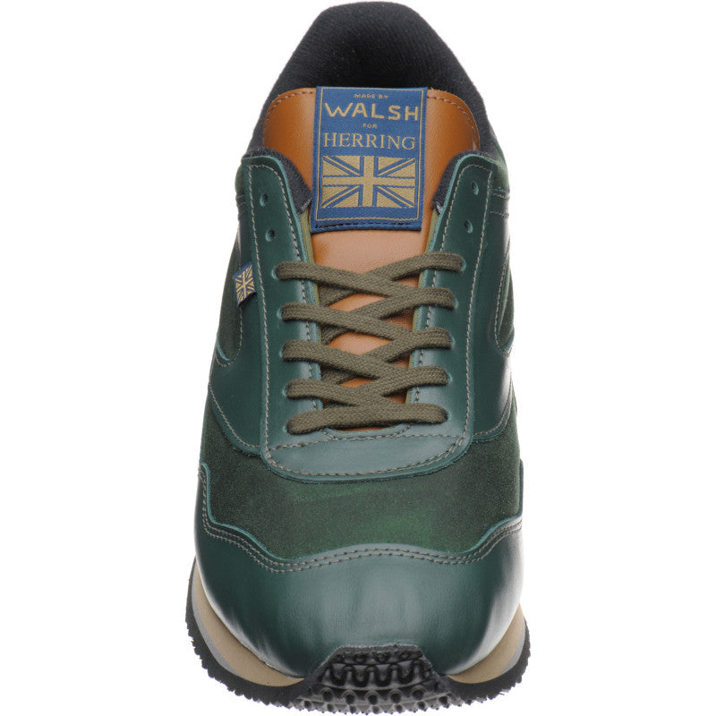 Product image for Herring Ensign Trainer mens rubber-soled trainers in green calf and green waxed cotton