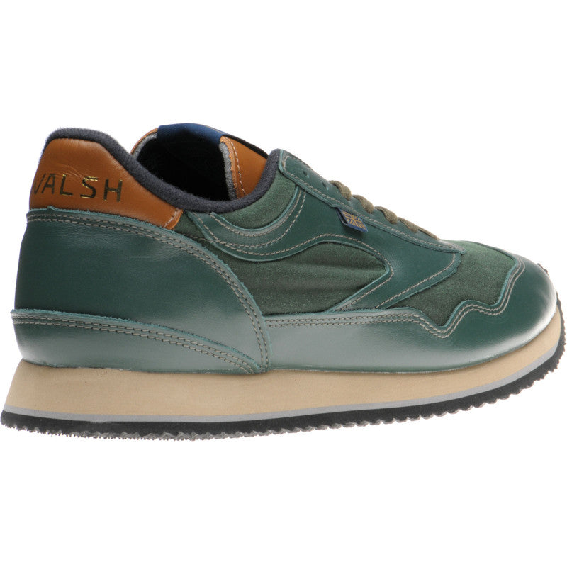 Product image for Herring Ensign Trainer mens rubber-soled trainers in green calf and green waxed cotton