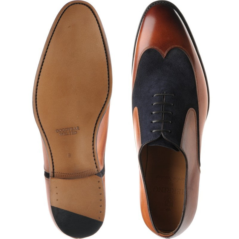 Product image for Herring Farnborough mens two-tone formal shoes in tan calf and navy suede
