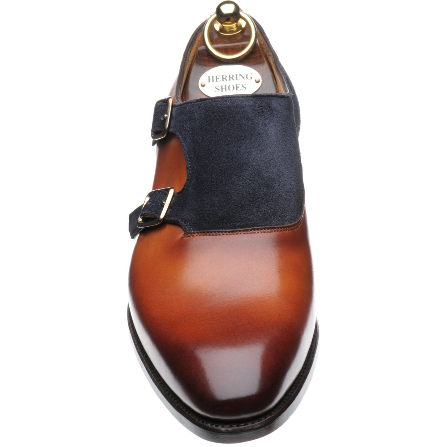 Product image for Herring Faversham mens double monk shoes in chestnut and navy