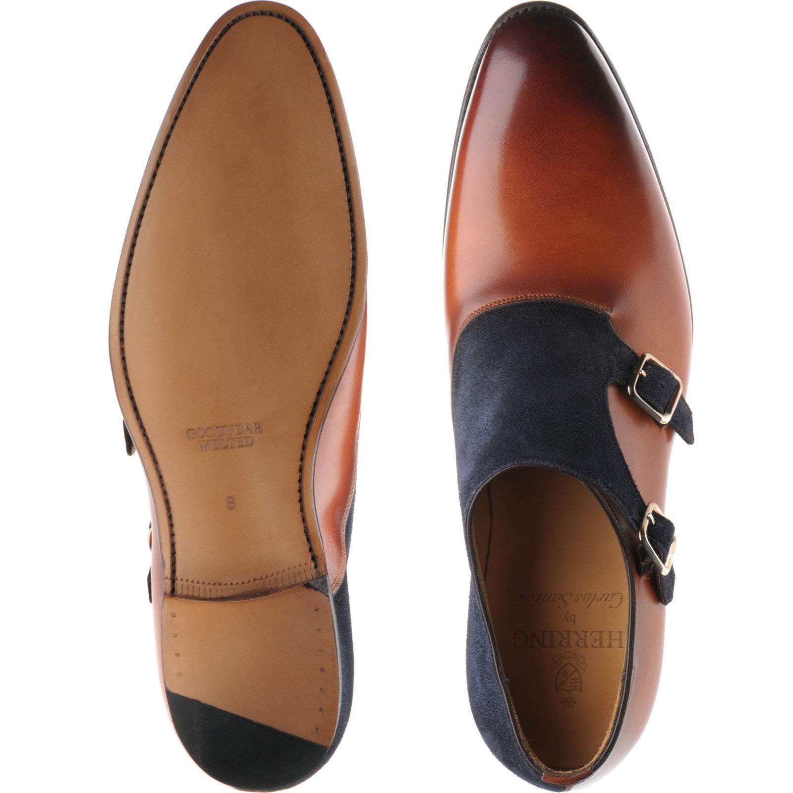 Product image for Herring Faversham mens double monk shoes in chestnut and navy