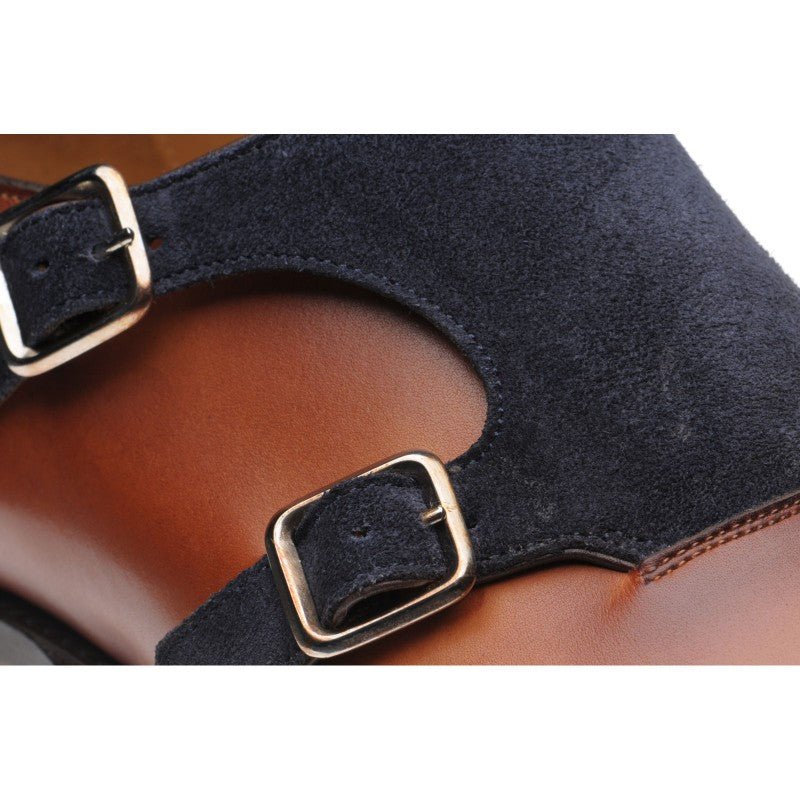 Product image for Herring Faversham mens double monk shoes in chestnut and navy