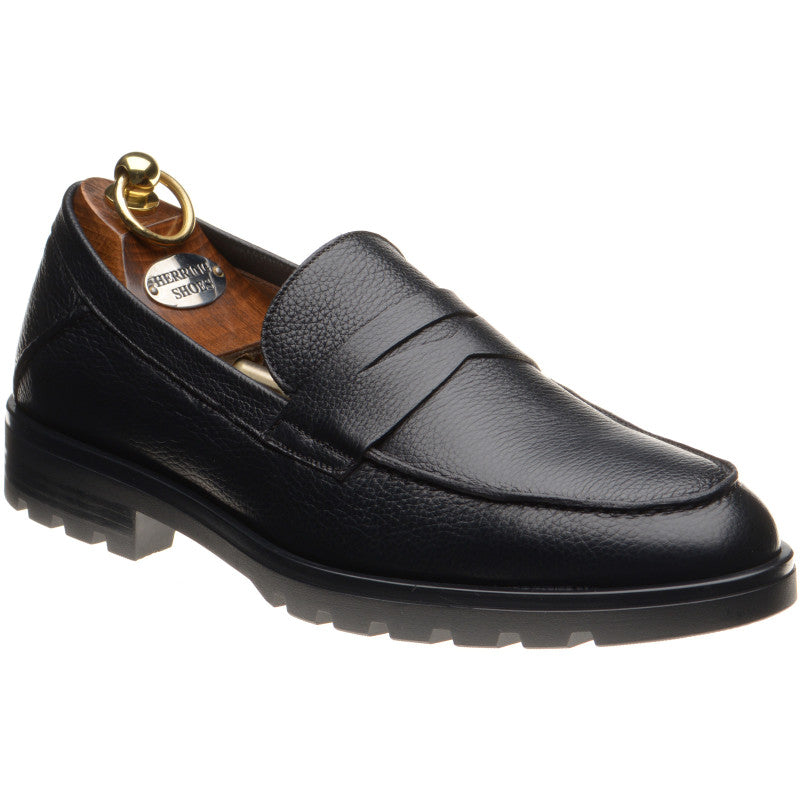 Product image for Herring Georgio mens rubber-soled loafers in black grain