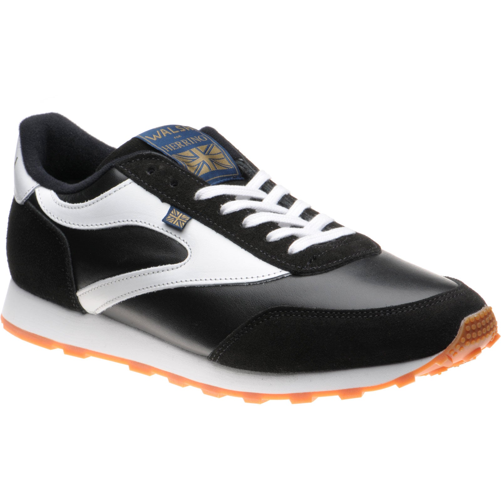 Product image for Herring Horwich Trainer mens two-tone rubber-soled trainers in black calf suede and white calf