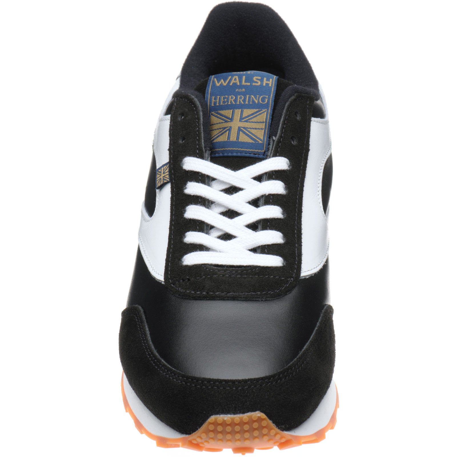 Product image for Herring Horwich Trainer mens two-tone rubber-soled trainers in black calf suede and white calf