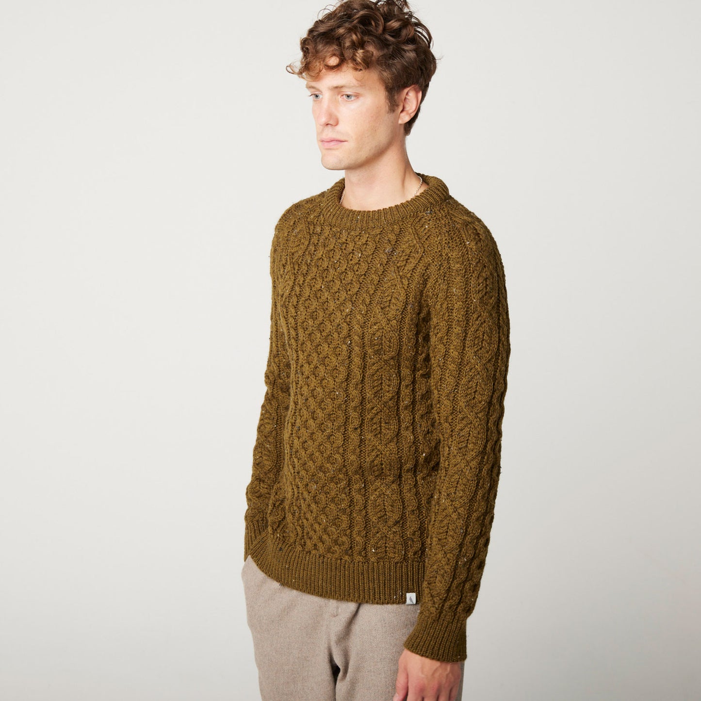 Product image for Herring Hudson Aran Jumper by Peregrine in khaki