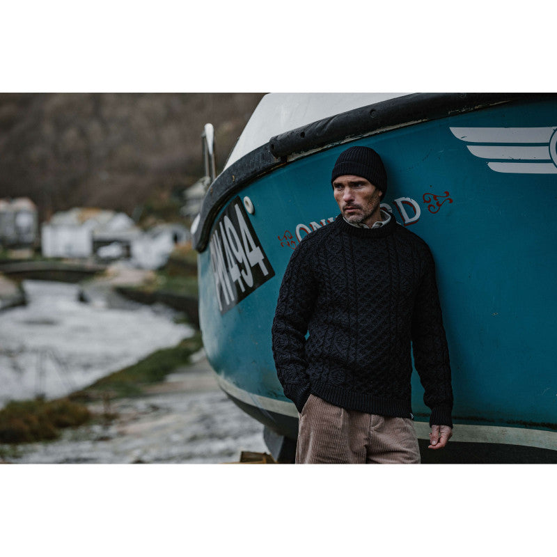 Product image for Herring Hudson Aran Jumper by Peregrine in navy