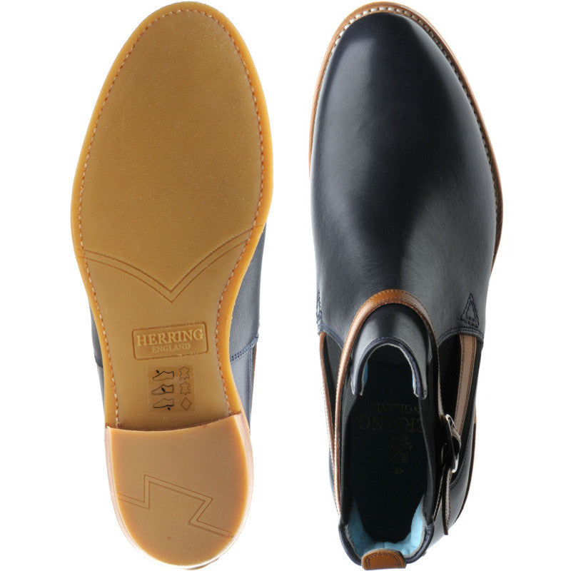 Product image for Herring Jodie ladies rubber-soled Chelsea boots in navy calf with cedar calf strap (second)
