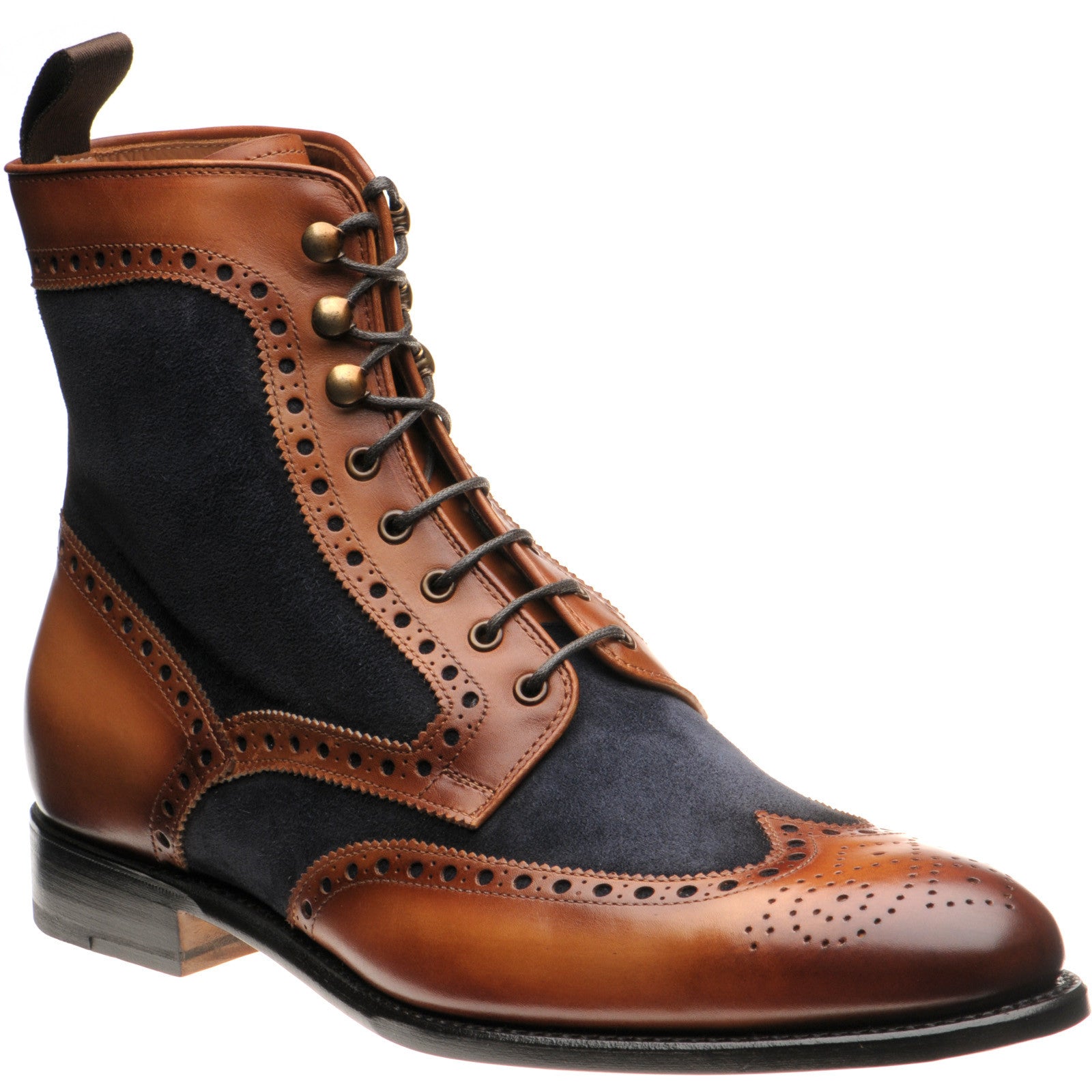 Product image for Herring Maidenhead mens two-tone brogue boots in brown calf and navy suede