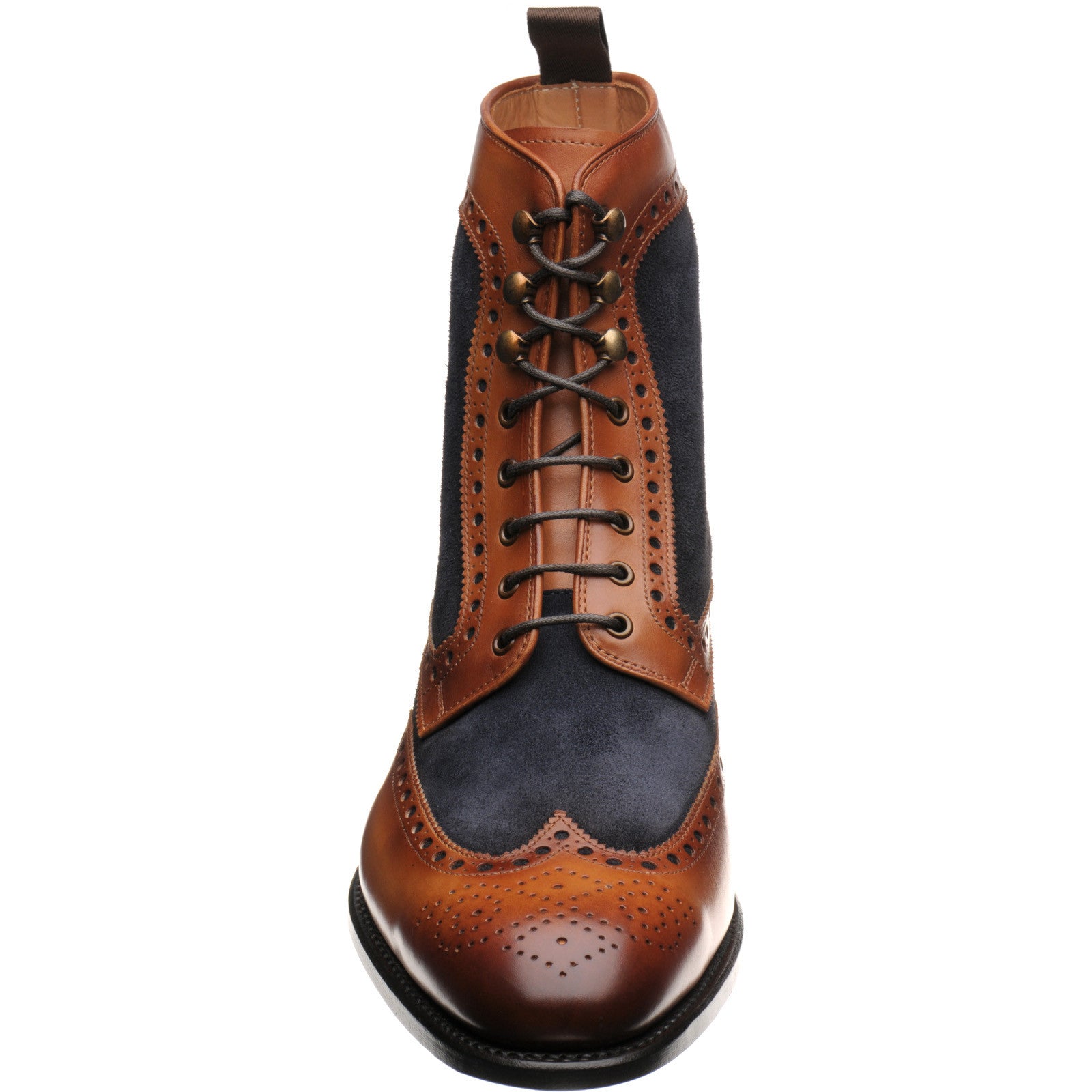 Product image for Herring Maidenhead mens two-tone brogue boots in brown calf and navy suede