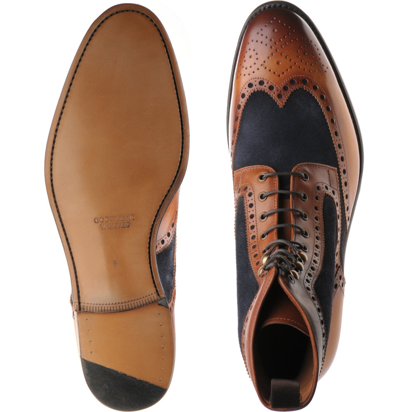 Product image for Herring Maidenhead mens two-tone brogue boots in brown calf and navy suede