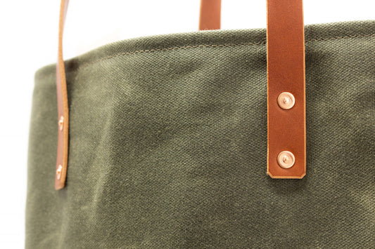 Product image for Herring Mill Bay Tote Bag in olive waxed canvas