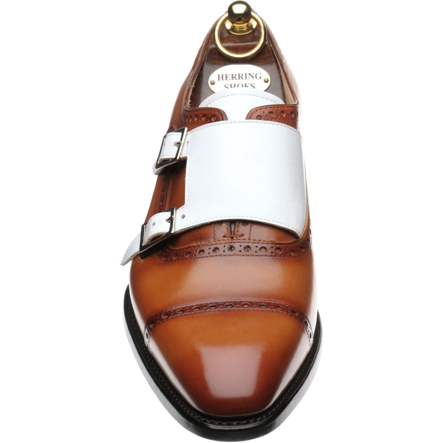 Product image for Herring Montford mens double monk shoes in brown and white calf