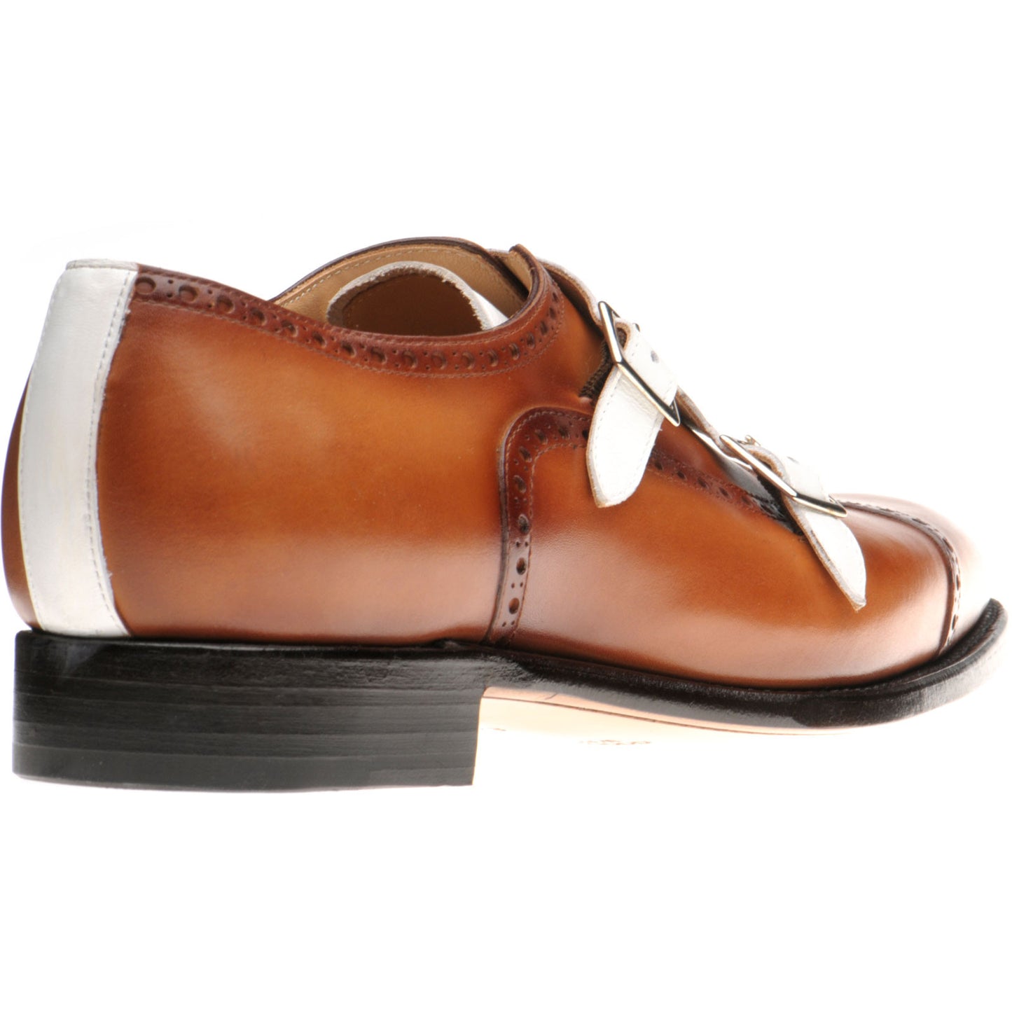 Product image for Herring Montford mens double monk shoes in brown and white calf