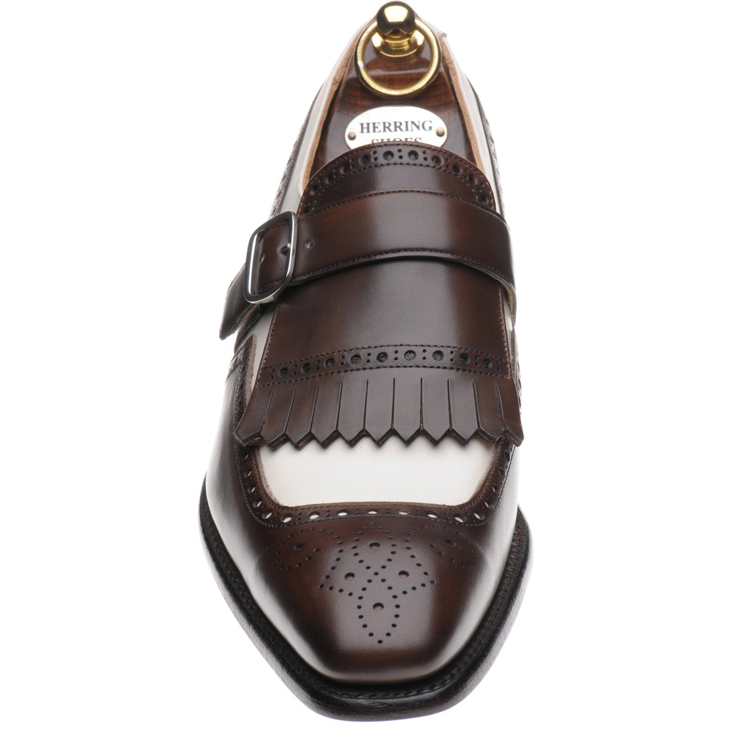Product image for Herring Montpellier mens monk shoes in brown and cream calf