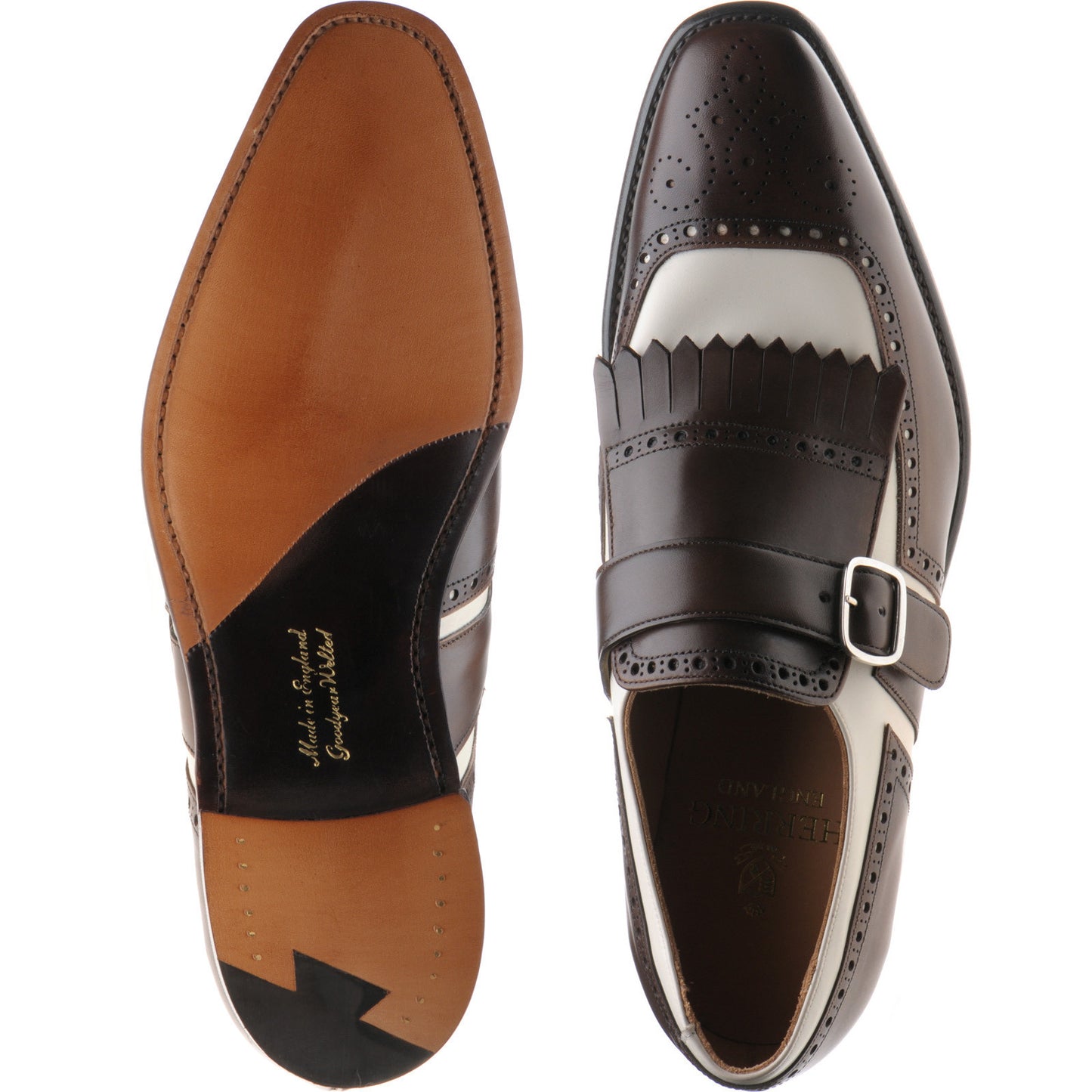 Product image for Herring Montpellier mens monk shoes in brown and cream calf