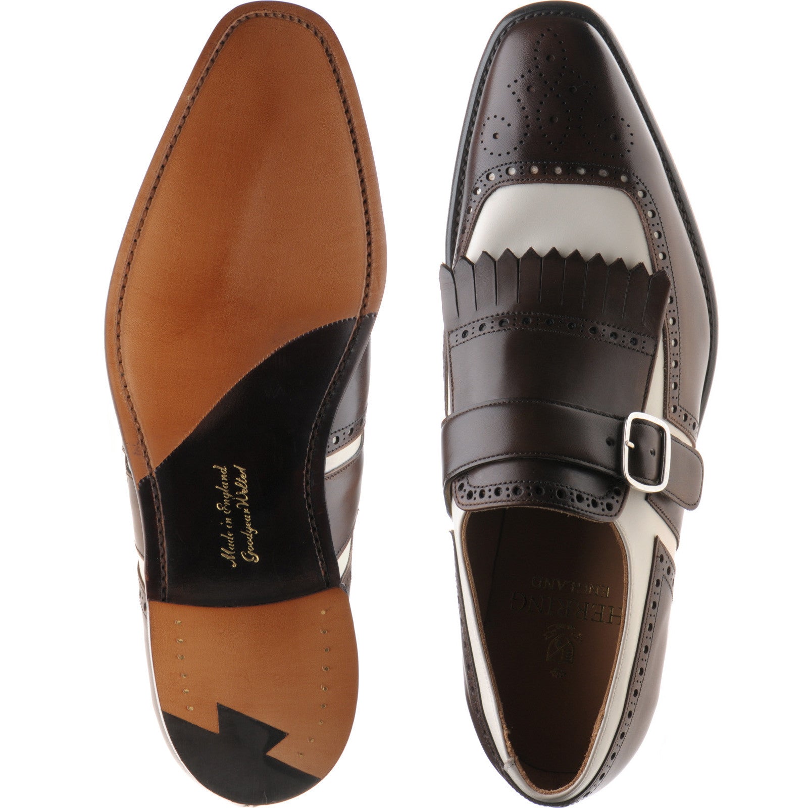 Product image for Herring Montpellier mens monk shoes in brown and cream calf