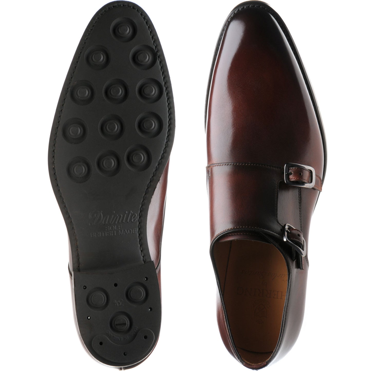 Product image for Herring Shakespeare R mens rubber-soled double monk shoes in rosewood calf