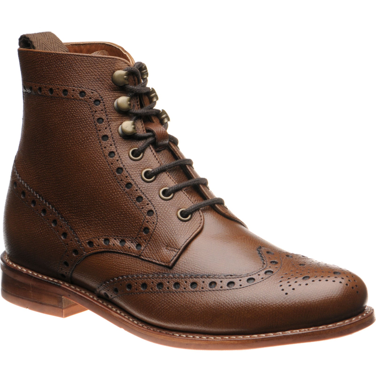 Product image for Herring Steeperton mens rubber-soled brogue boots in brown grain
