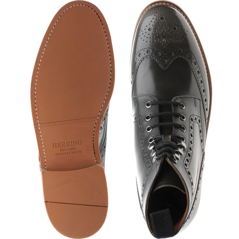 Product image for Herring Steeperton mens rubber-soled brogue boots in grey rub off hi-shine