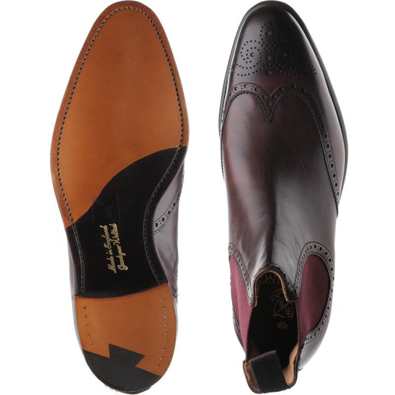 Product image for Herring Thatcher mens brogue Chelsea boots in burgundy calf