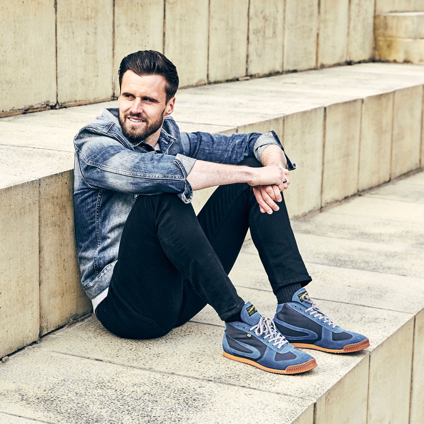 Product image for Herring Tokyo Hi-Top Trainer mens rubber-soled boots in grey titan and teal suede