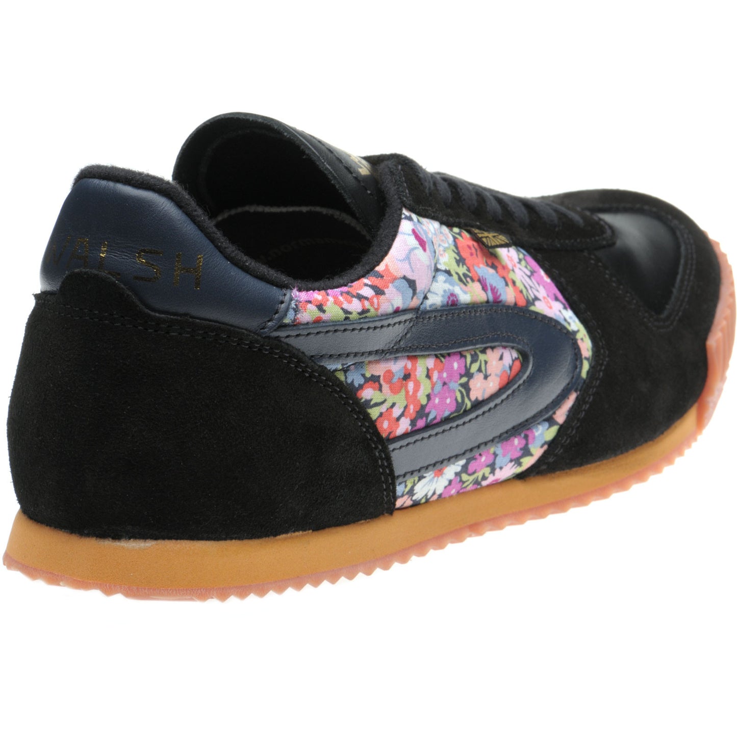 Product image for Herring Tokyo Trainer mens rubber-soled trainers in black calf and printed linen
