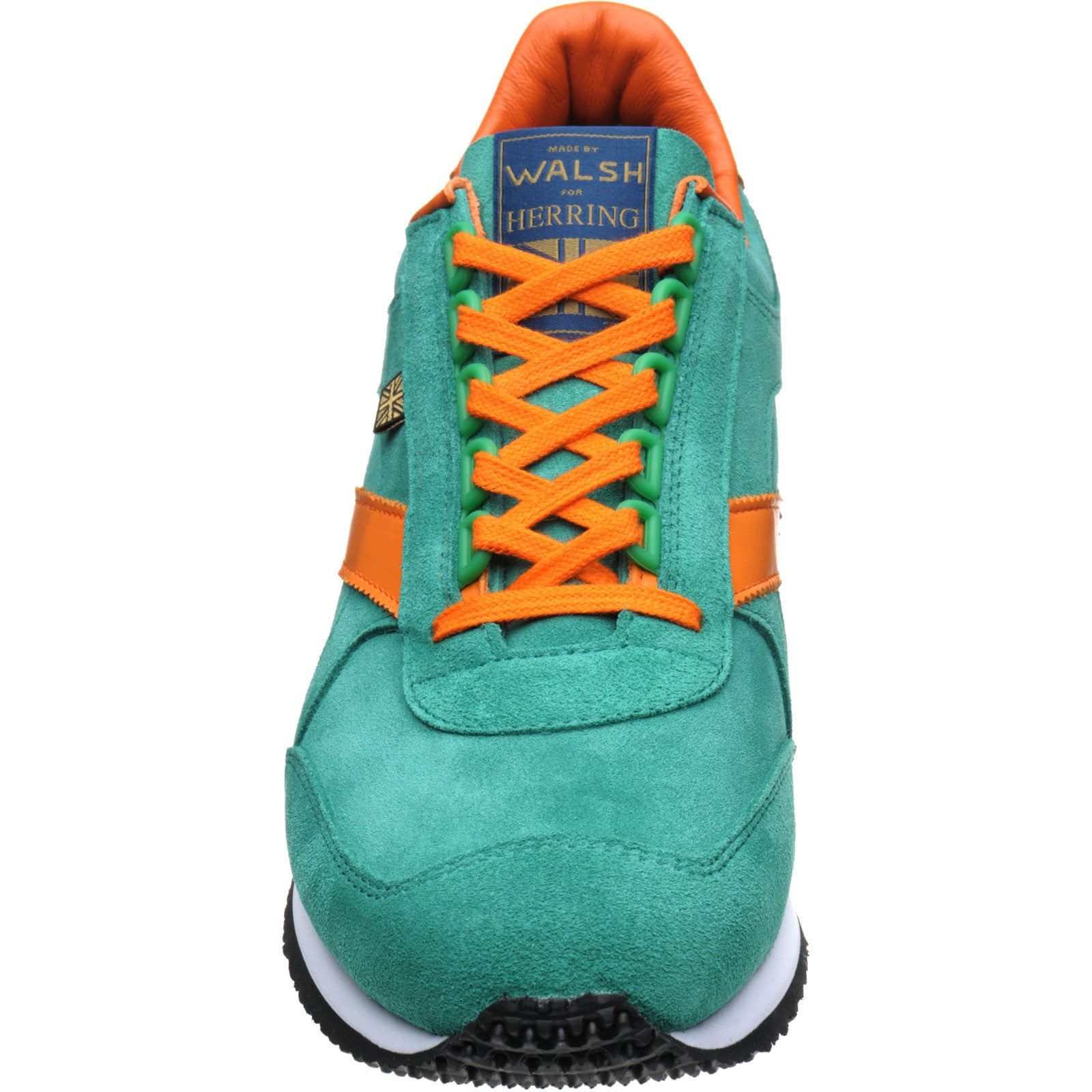 Product image for Herring Voyager Trainer mens rubber-soled trainers in green suede and orange calf