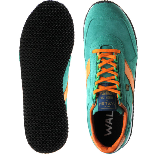 Product image for Herring Voyager Trainer mens rubber-soled trainers in green suede and orange calf