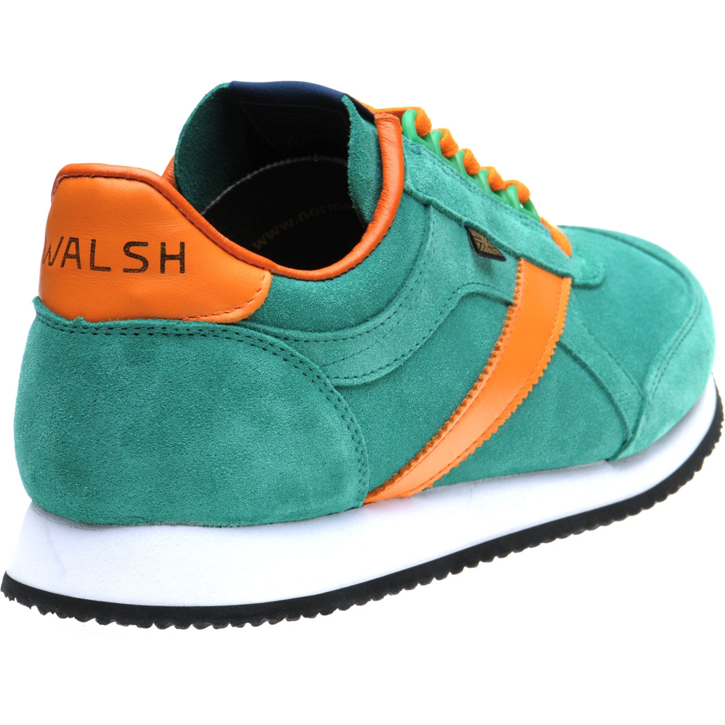 Product image for Herring Voyager Trainer mens rubber-soled trainers in green suede and orange calf