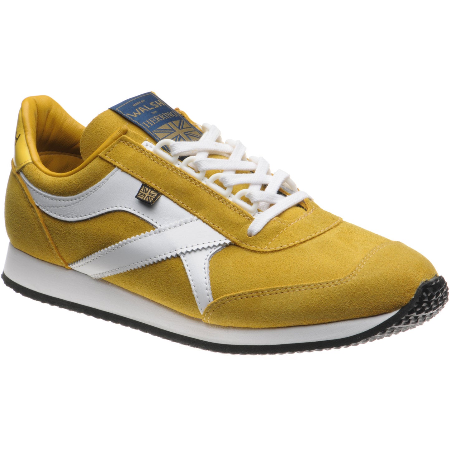 Product image for Herring Voyager Trainer mens rubber-soled trainers in mustard suede and white calf