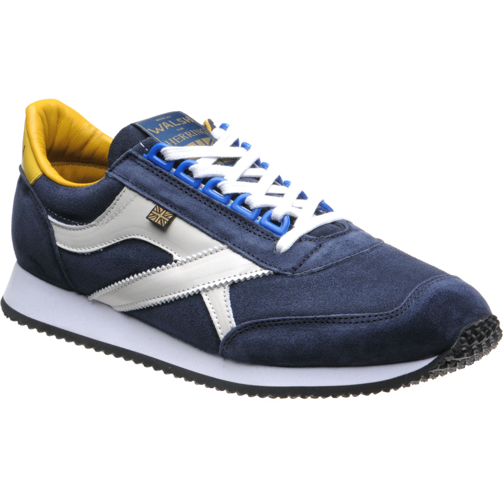 Product image for Herring Voyager Trainer mens rubber-soled trainers in navy suede and white calf