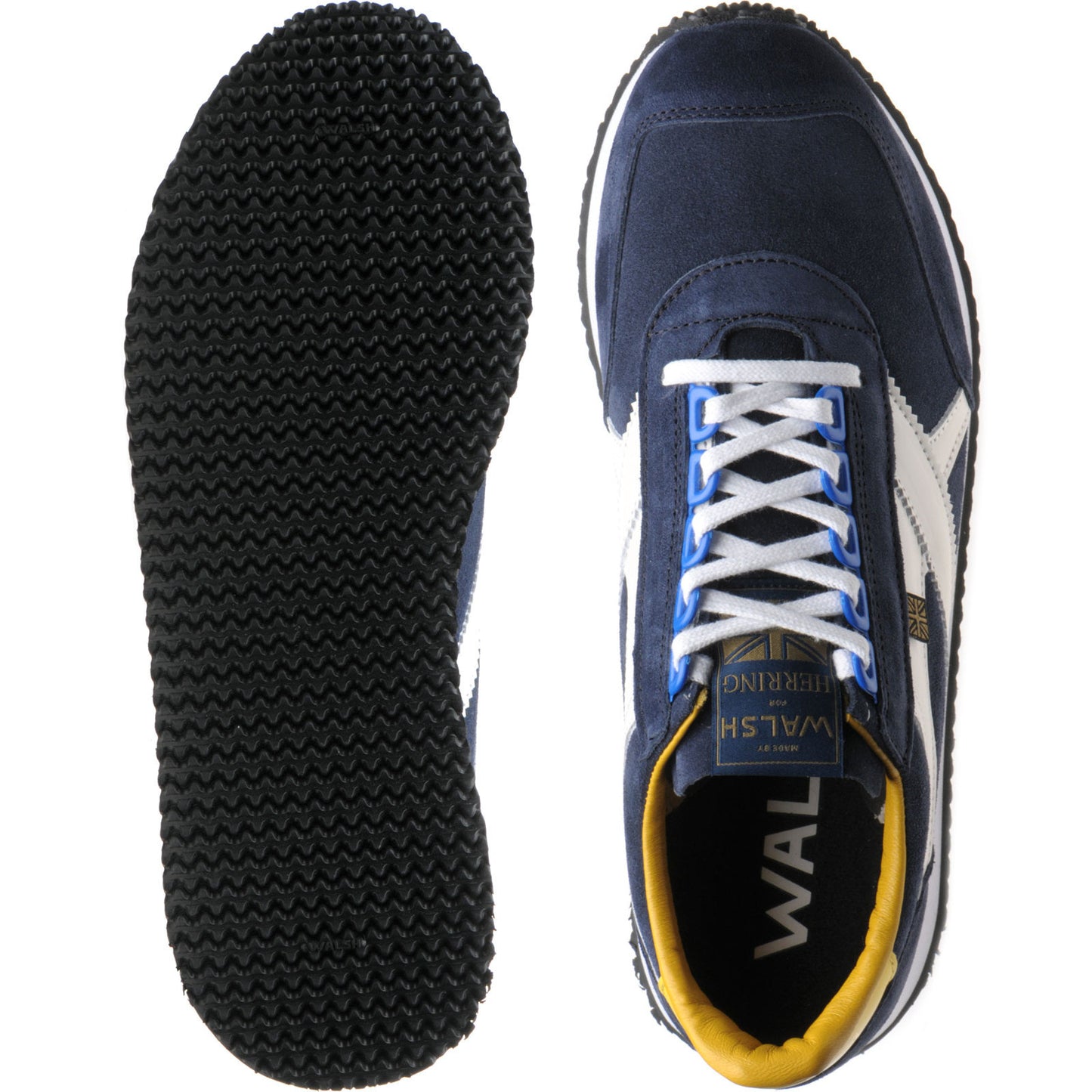 Product image for Herring Voyager Trainer mens rubber-soled trainers in navy suede and white calf