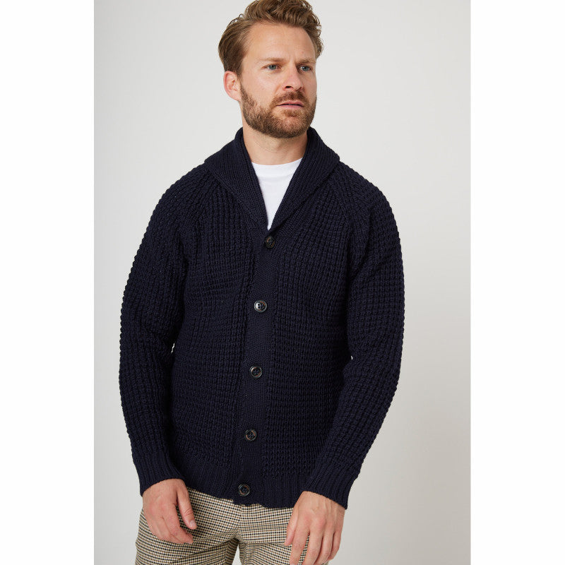 Product image for Herring Waffle Shawl Cardigan by Peregrine in navy