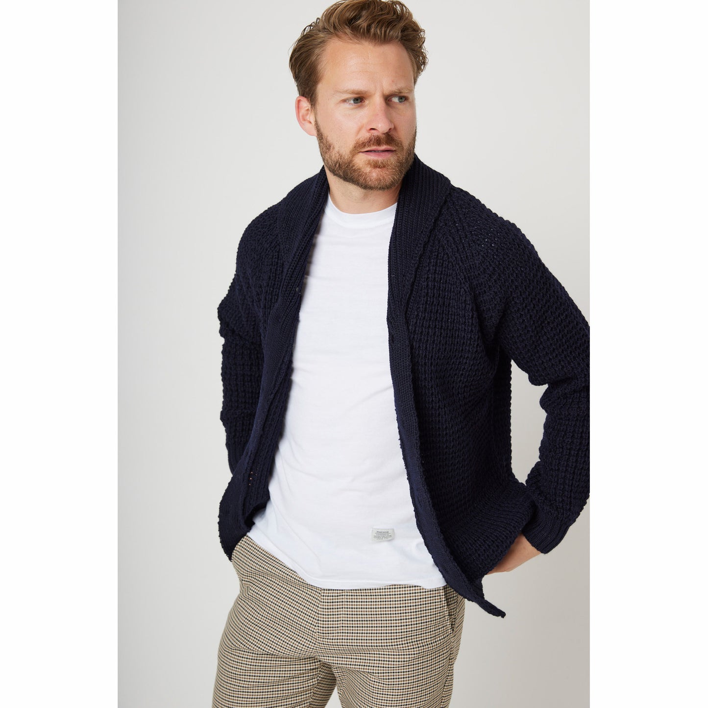 Product image for Herring Waffle Shawl Cardigan by Peregrine in navy