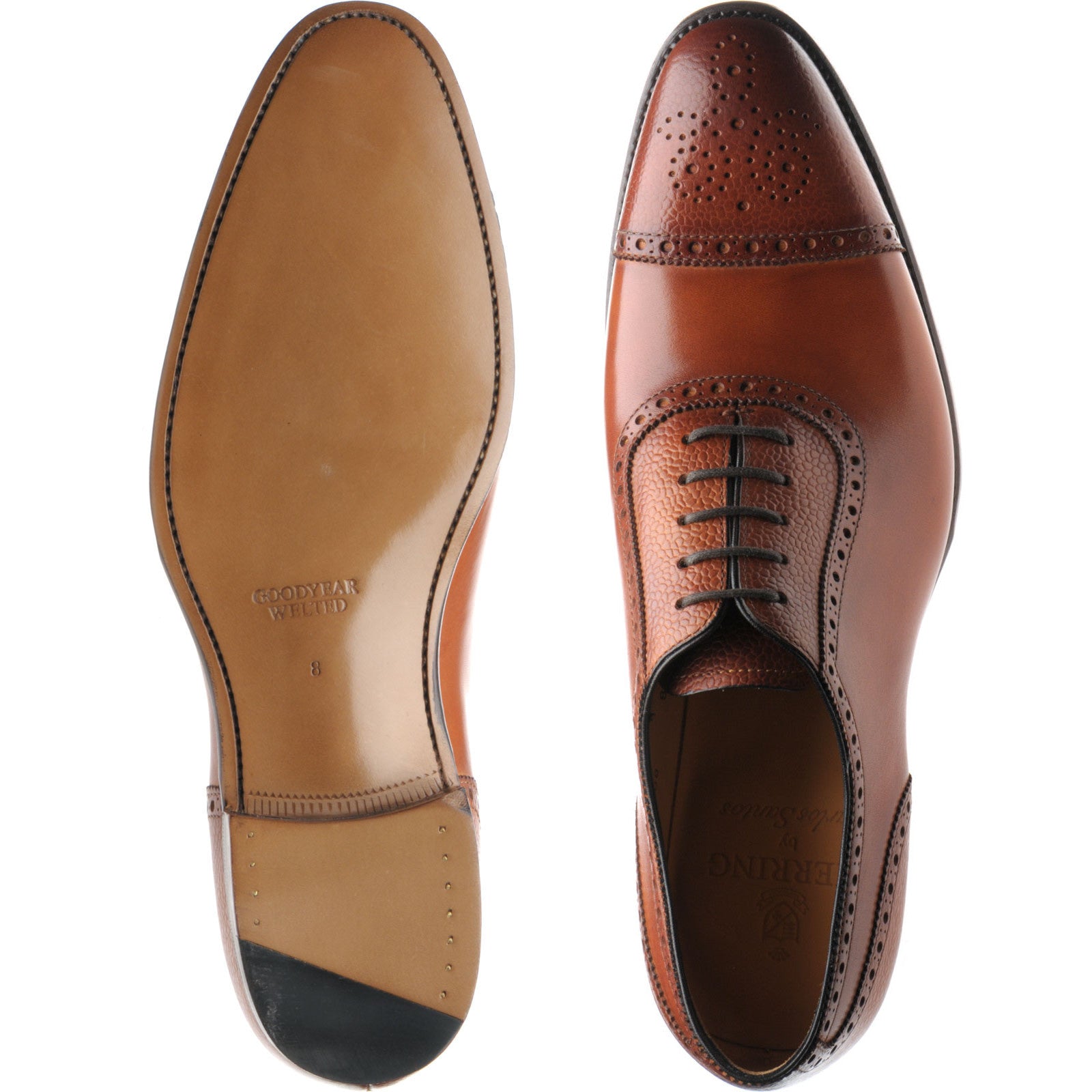 Product image for Herring Wordsworth mens semi-brogues in tan calf and grain