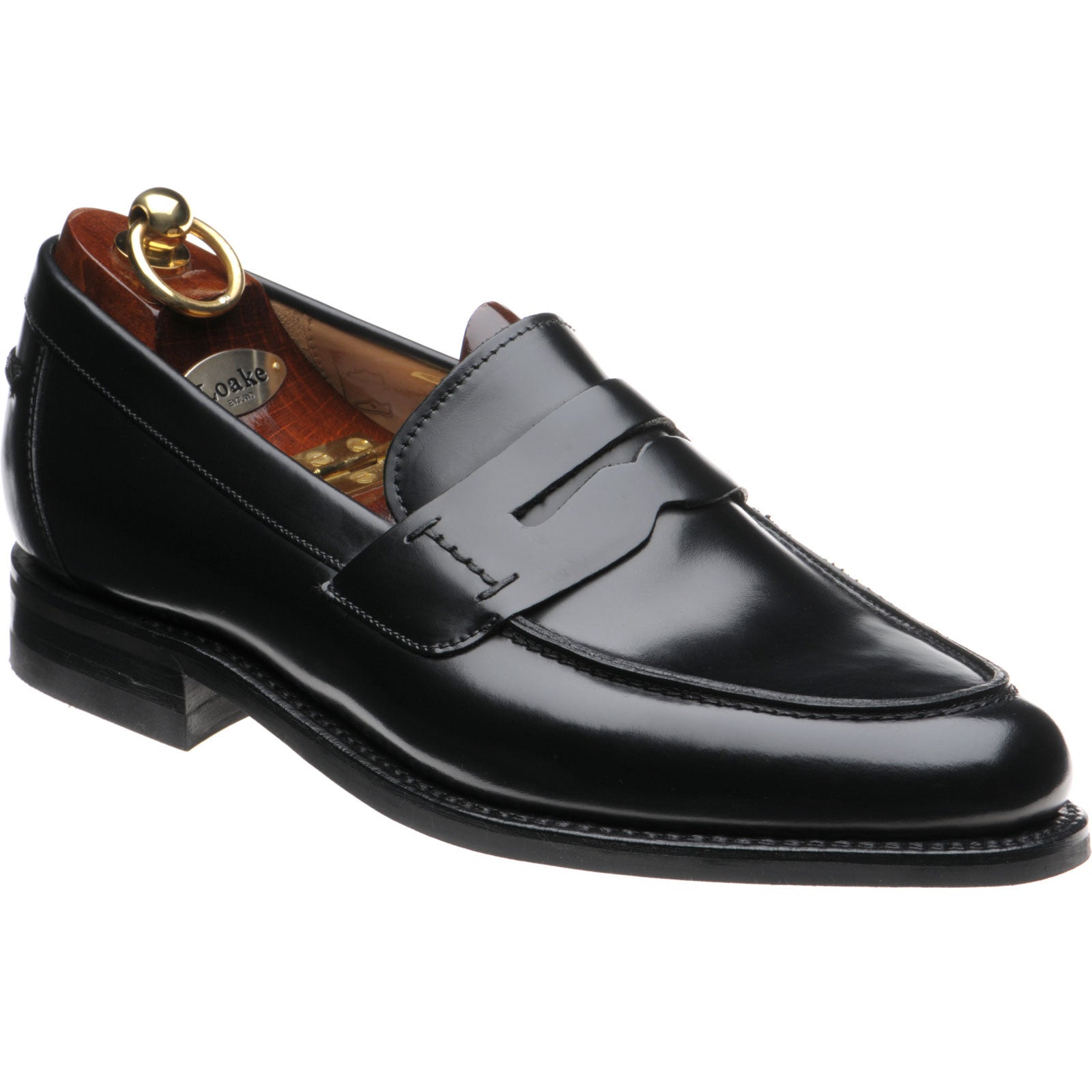 Loake 356 mens rubber-soled loafers in black polished – Herring Shoes