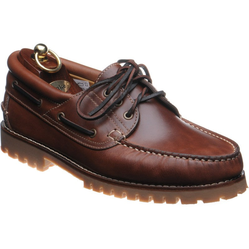 Loake 522 mens rubber-soled deck shoes in brown waxy leather