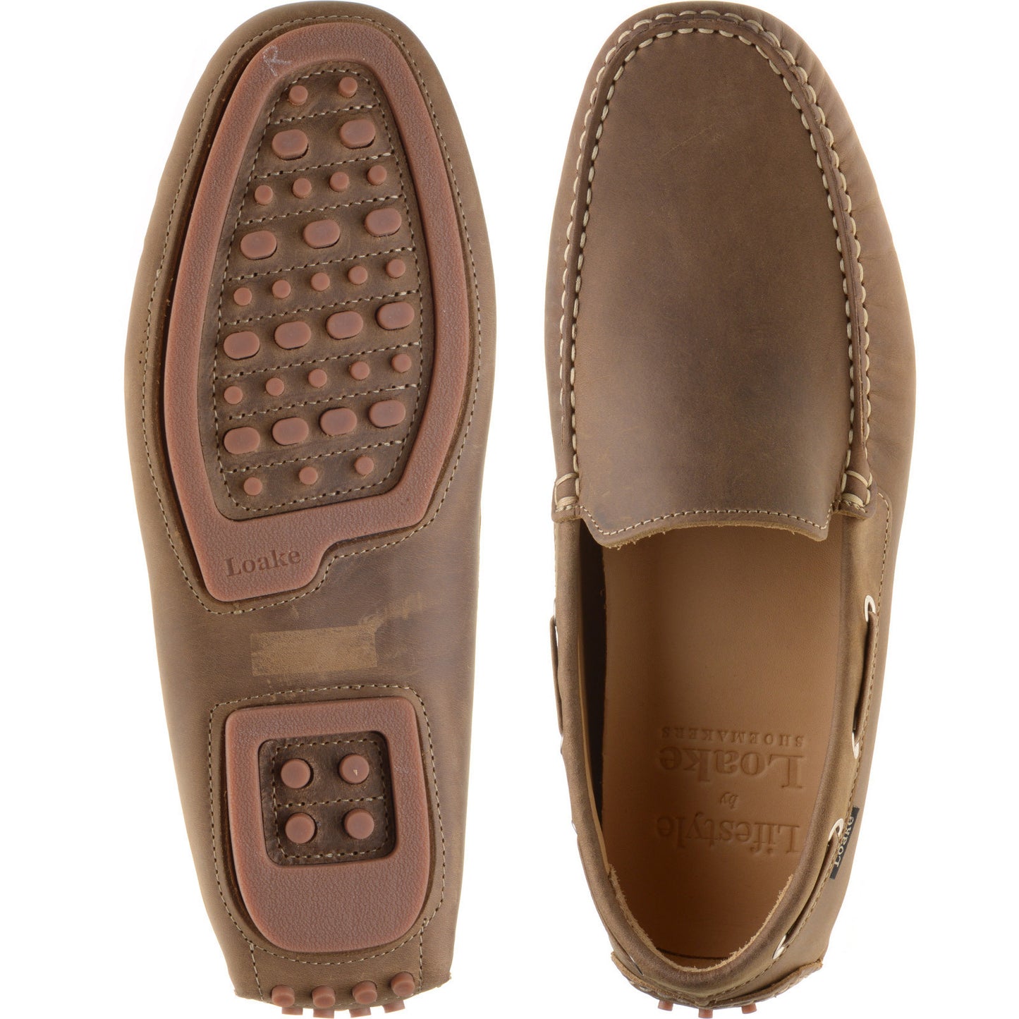 Product image for Loake Donington mens rubber-soled driving moccasins in brown oiled nubuck