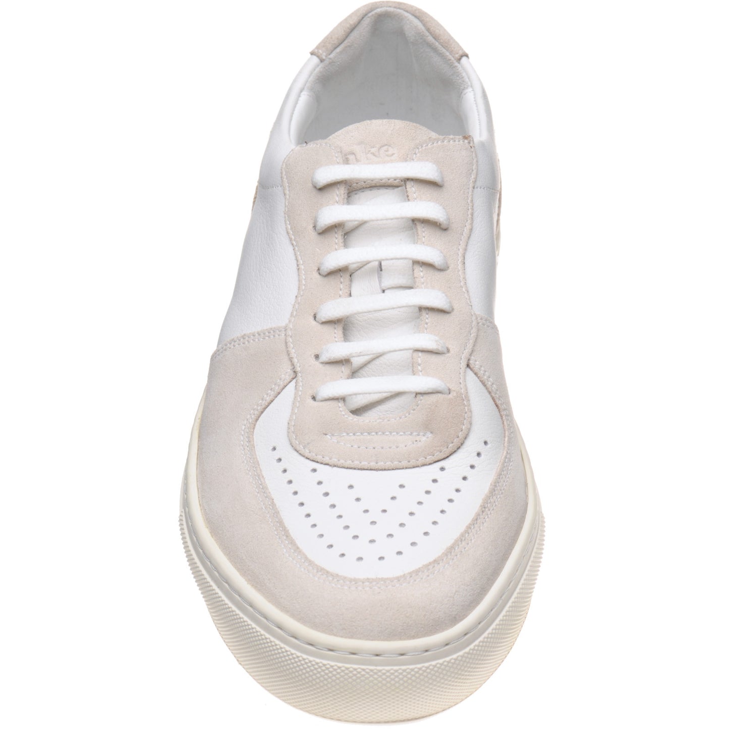 Product image for Loake Rush mens rubber-soled trainers in white calf and sand suede