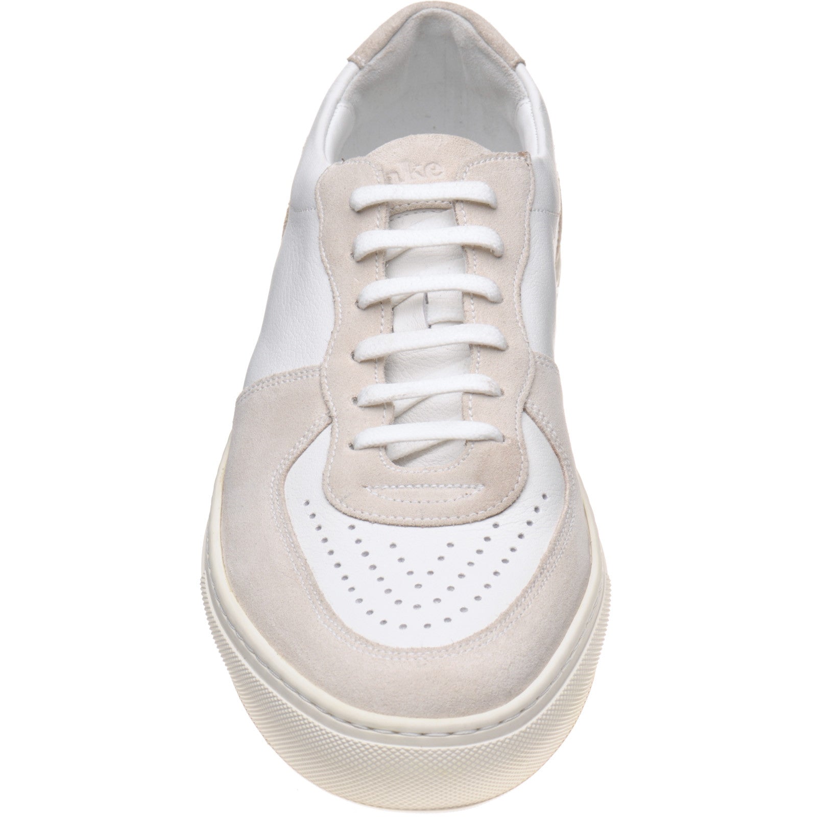 Product image for Loake Rush mens rubber-soled trainers in white calf and sand suede