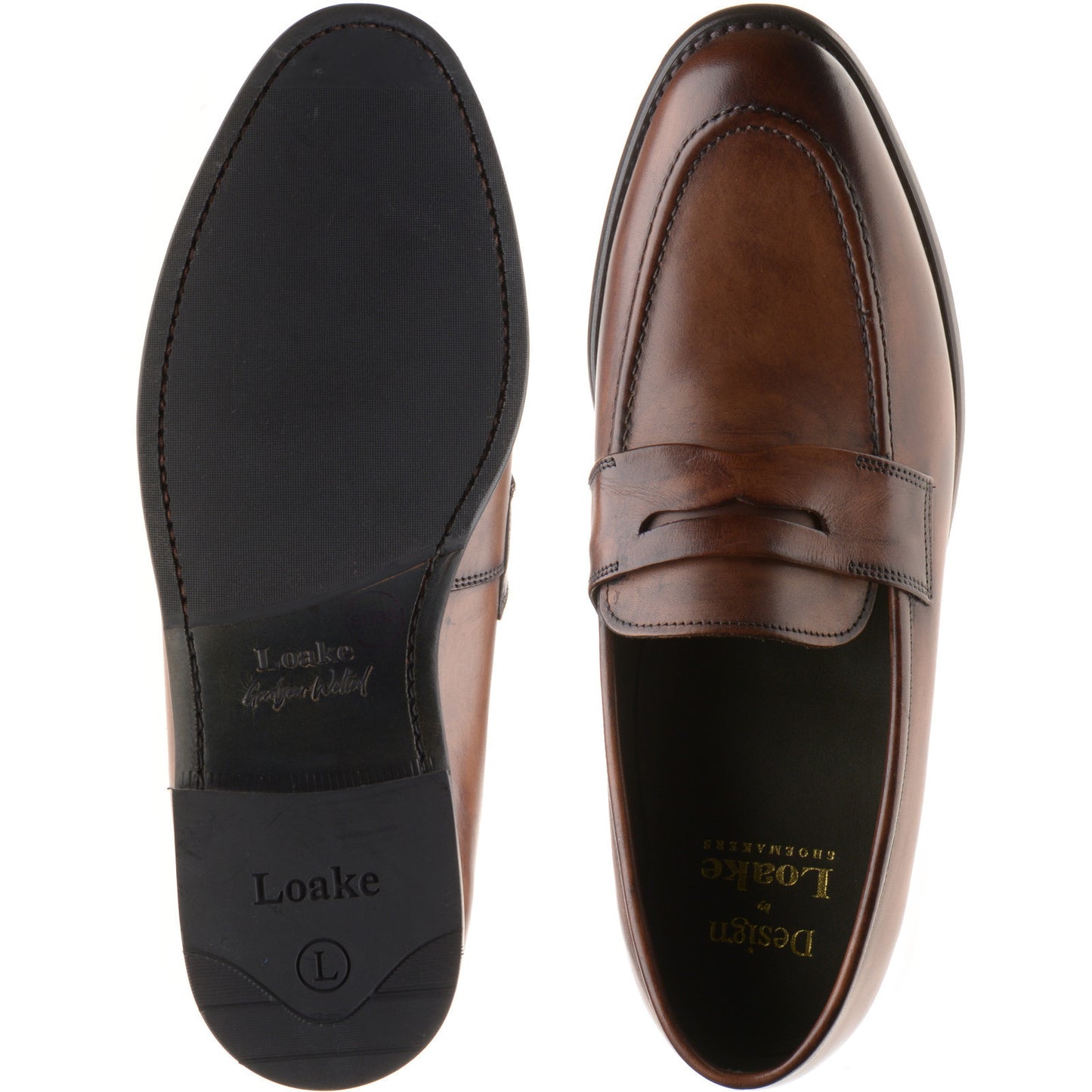 Product image for Loake Wiggins mens rubber-soled loafers in conker calf (second)
