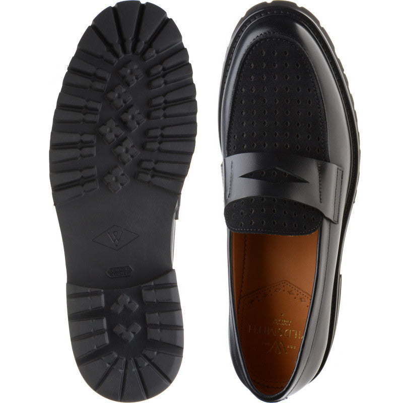 Product image for Wildsmith Model 55D mens two-tone rubber-soled loafers in black calf