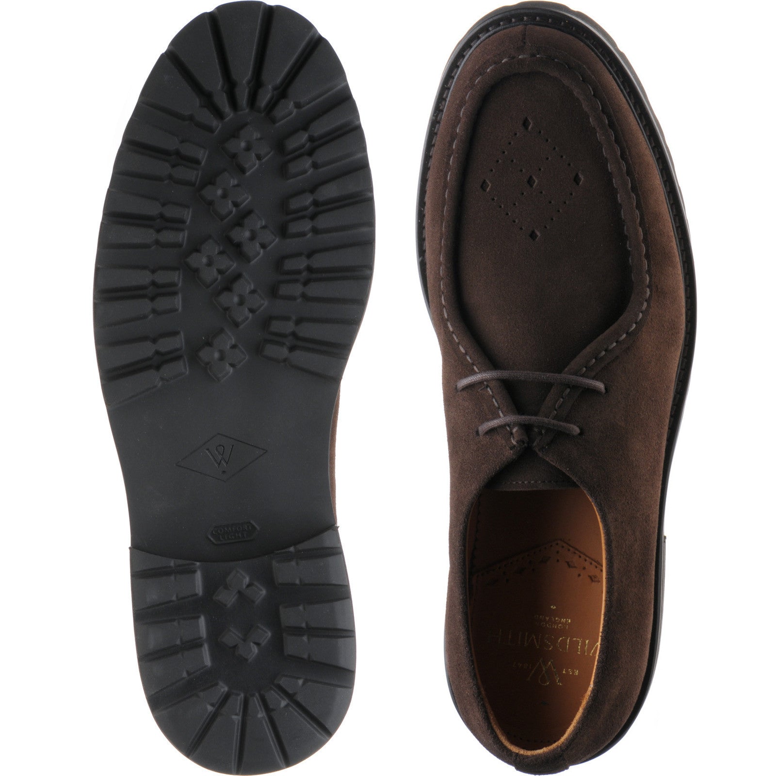 Product image for Wildsmith Model 68 mens rubber-soled Derby shoes in dark brown suede